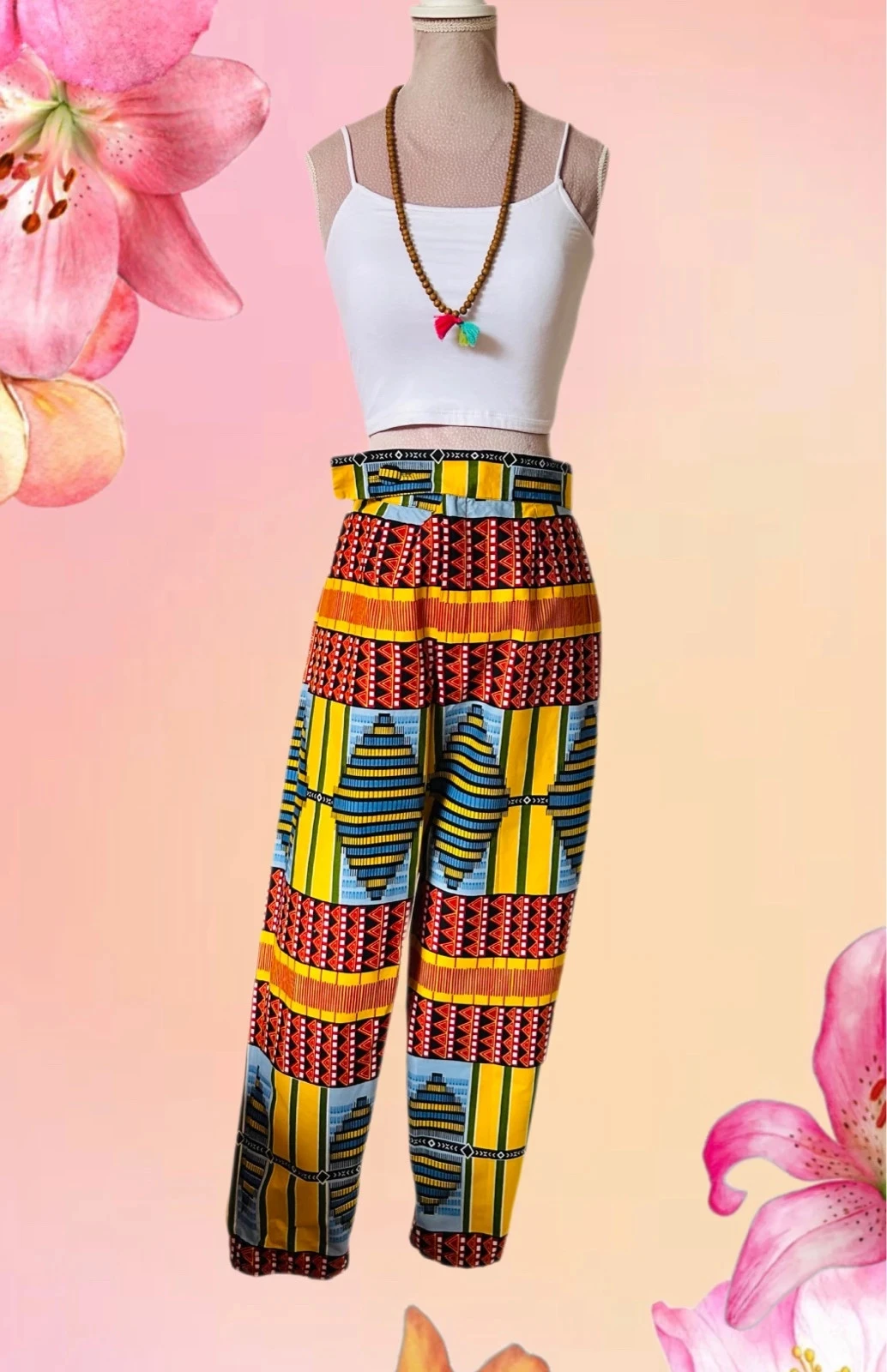 🧡🌈Handmade African Ethnic Boho Festival Pants Afro Chic Wax Cotton Pants 42/44💛🌈 – photo 2